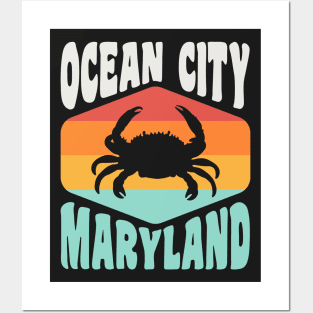 Ocean City Maryland Beach Vacation Crab Retro Posters and Art